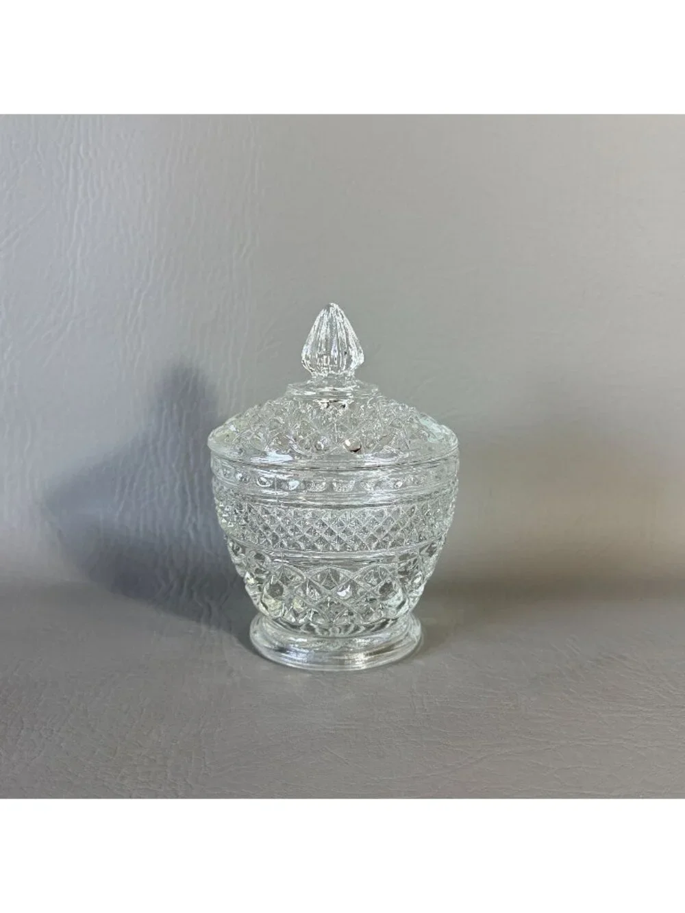 Vintage Anchor Hocking Wexford Clear Glass Covered Small Candy Dish Sugar Bowl